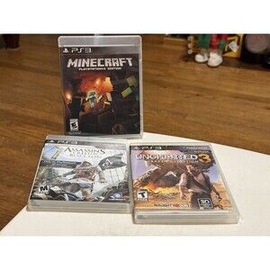 PS3 Games Lot Of 3 , Minecraft, Assassin Creed IV Black Flag , Uncharted 3